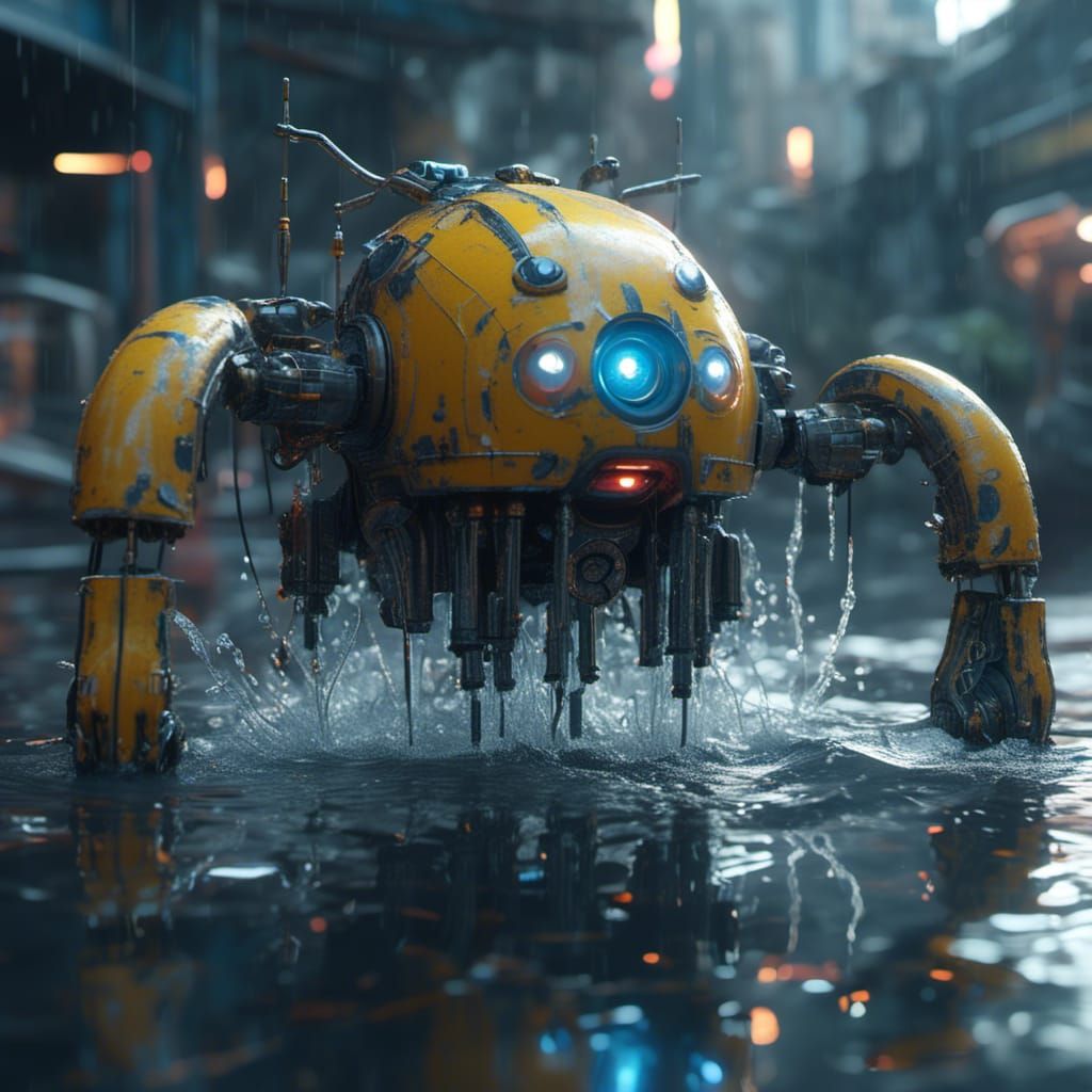 Futuristic Water-Mech Pacman in Sci-Fi Style