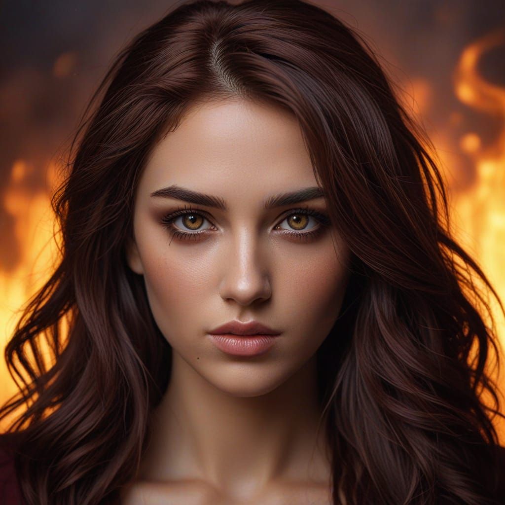 Dystopian Fire Goddess in Oil Painting Style