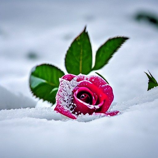 Rose Blooms in Winter Snow