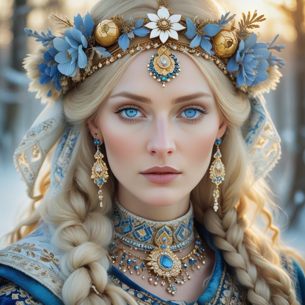 Russian Woman in Winter Landscape: Digital Art