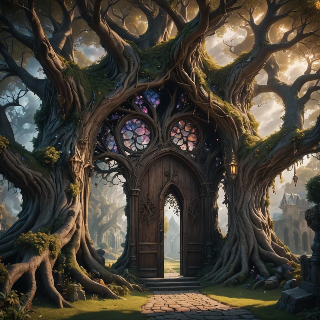 Gothic Tree Opens to Crystal Fantasy World