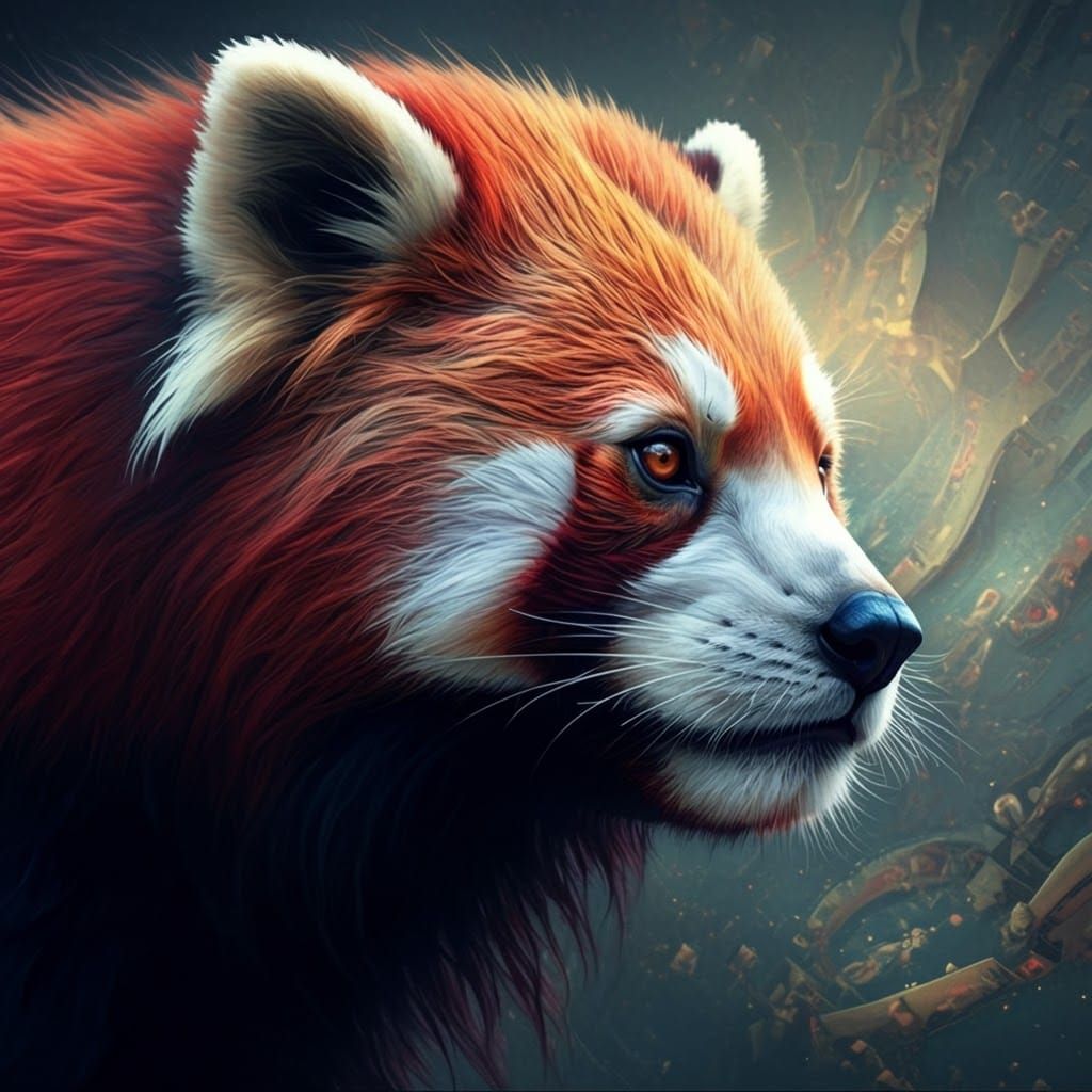 Red Panda Lion Hybrid in Biomechanical Style