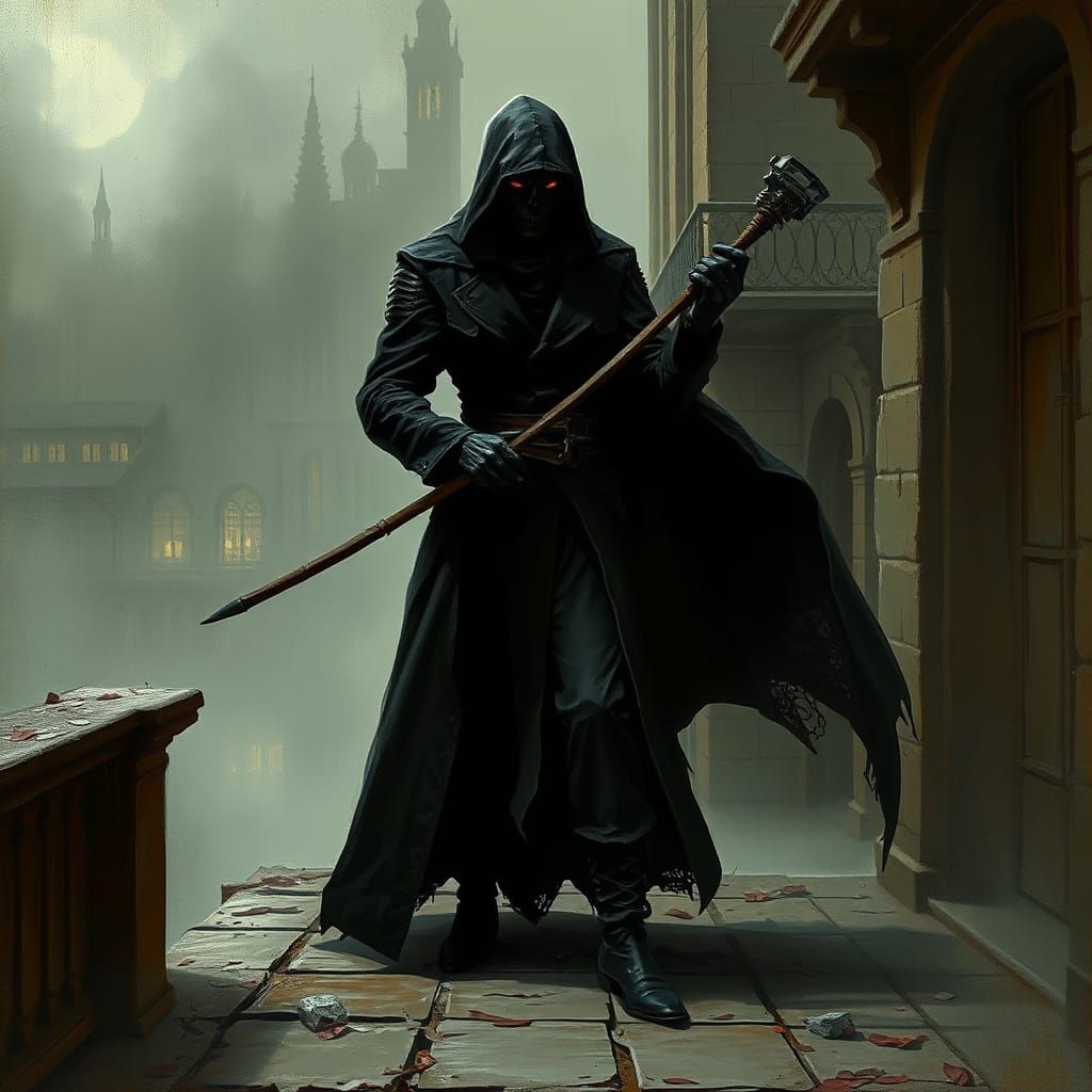 Modern Grim Reaper Guiding Souls to Afterlife