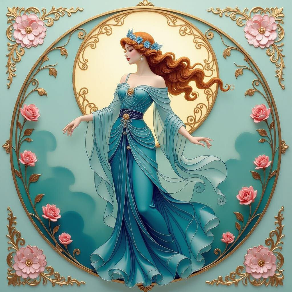 Celestial Maiden in Sapphire & Gold Glassigami Style