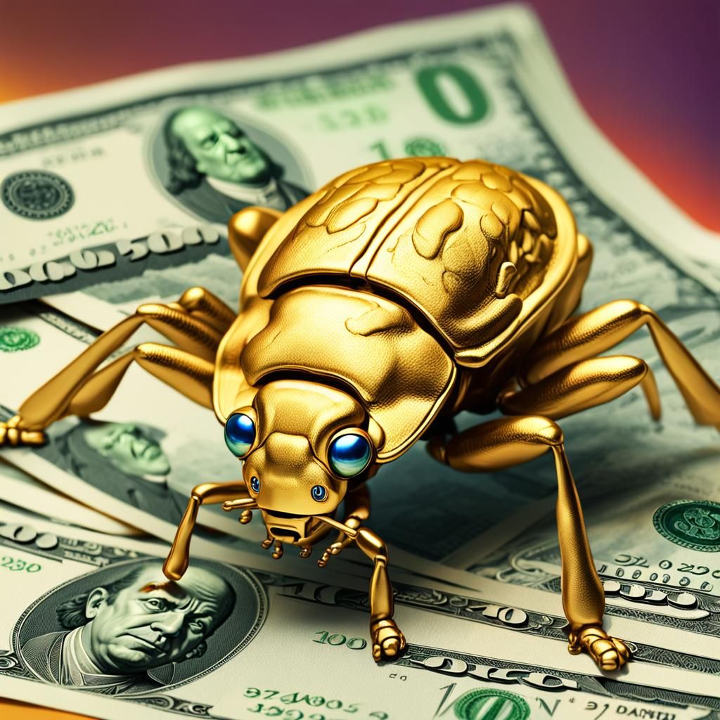 Gold Bug Flexing Money: Hyperrealistic Splash Art