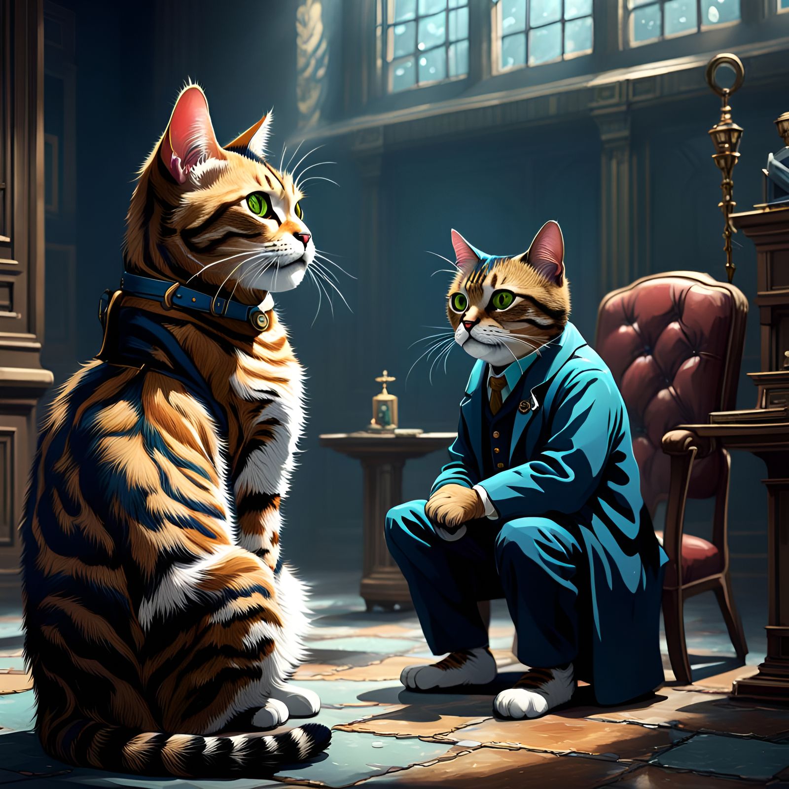 Tabby Cat Patient in Fantastical Therapy Session