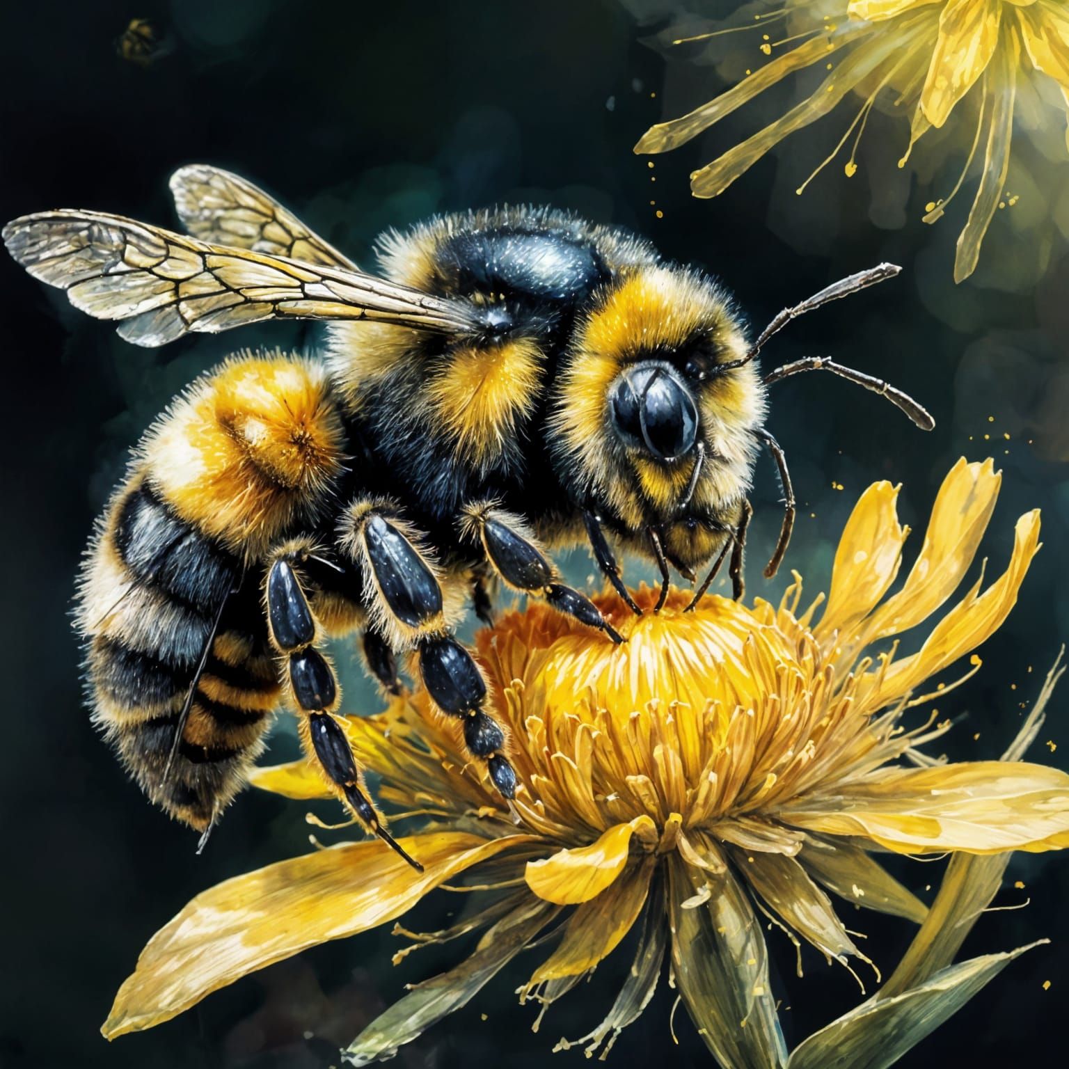 Exhausted Bumblebee on Dandelion in Moody Pastels