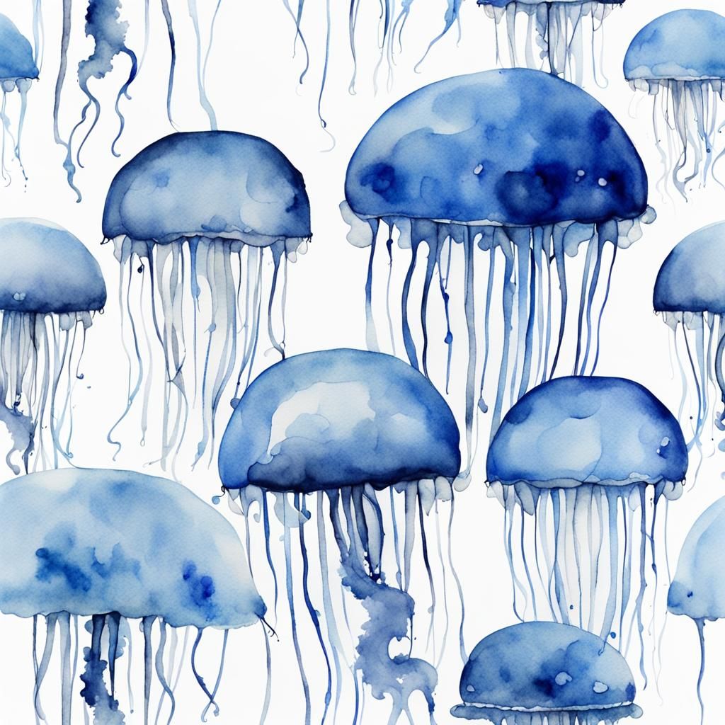 Abstract Watercolor Jellyfish with White Background