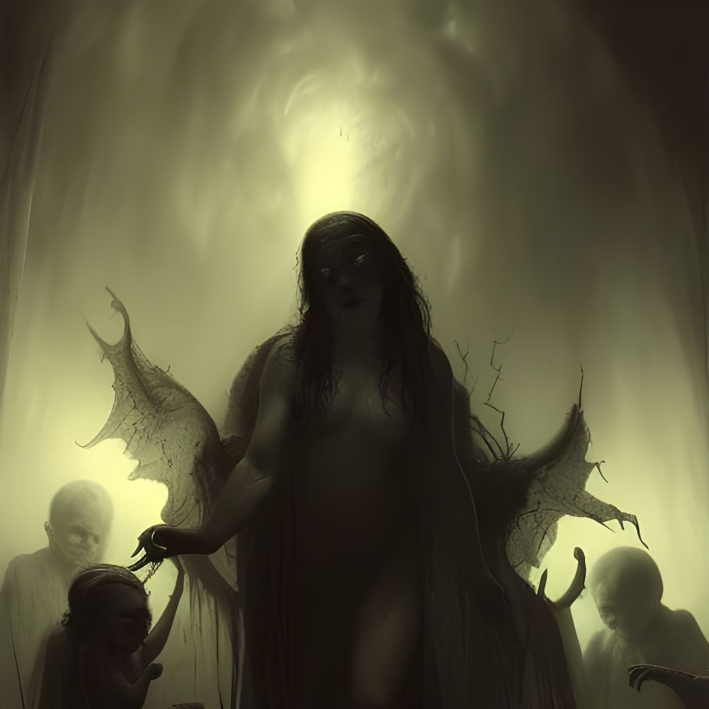 Demonic Baby in Dark Engraving Style