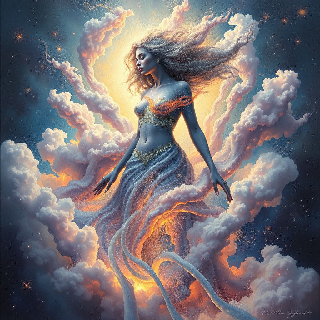 Celestial Woman Formed from Nebulas in Surreal Style