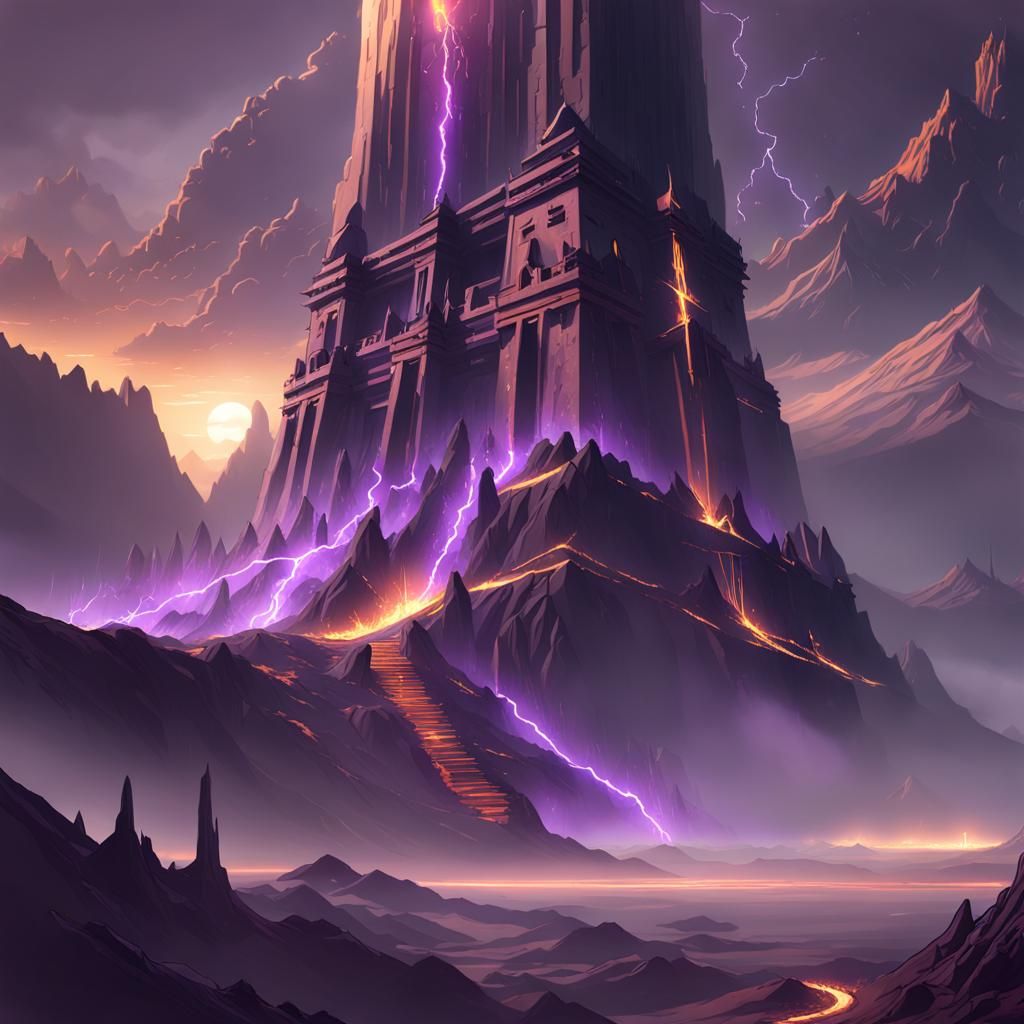 Volcanic Purple Tower in Dark Fantasy Landscape