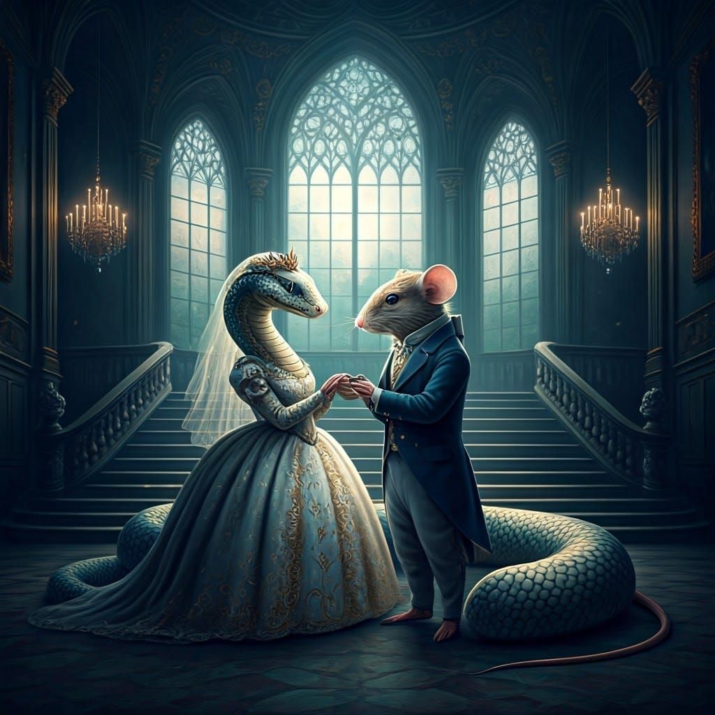 Princess Serpent and Lord Mouse Wedding in Dreamlike Palace