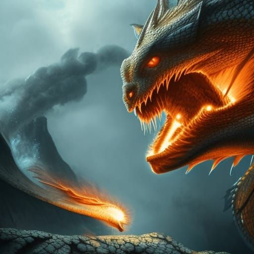 Dragon Kitten Breathing Fire in Digital Matte Painting