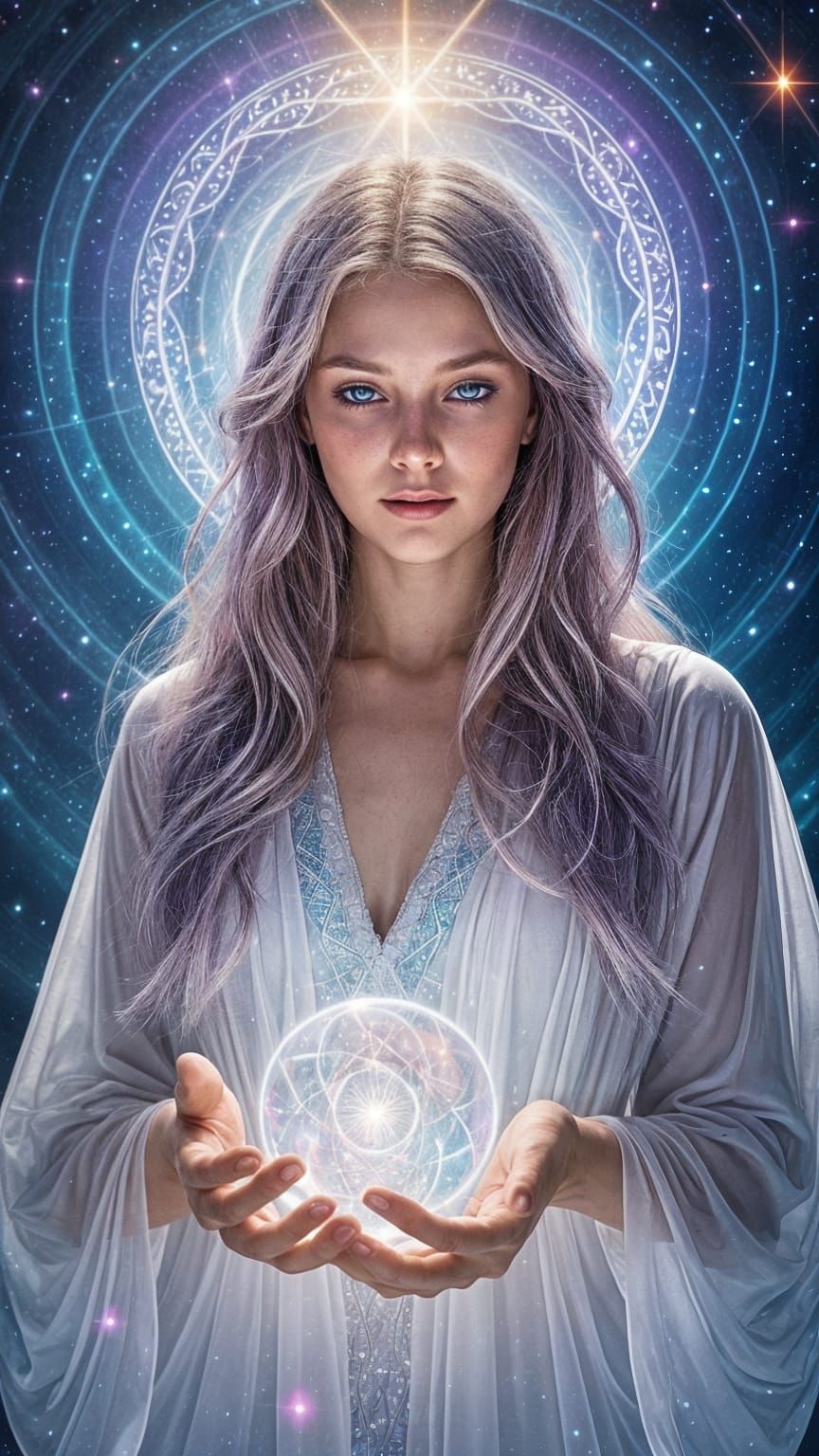 Ethereal Cosmic Being in Translucent Robes Radiates Rainbow ...