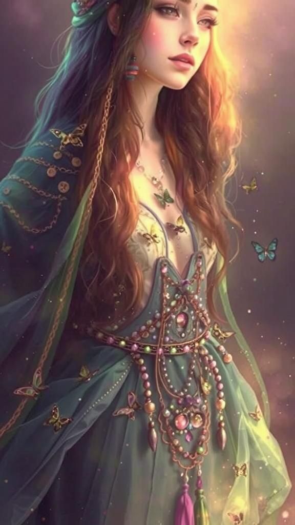 Futuristic Gypsy Girl Portrait in Watercolor Style