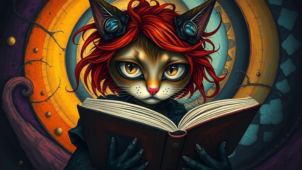 Cat-Girl Reading: A Gothic-Punk Fairytale Scene