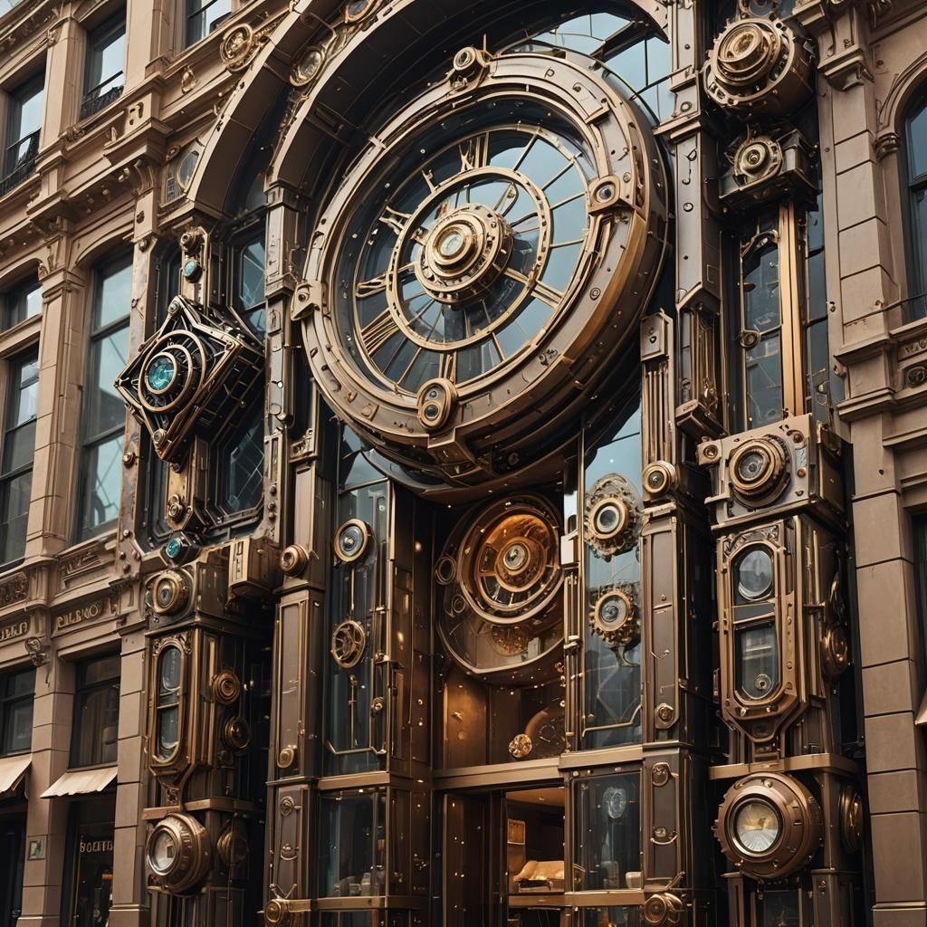 Futuristic Steampunk Jewelry Store with Diamond Sign