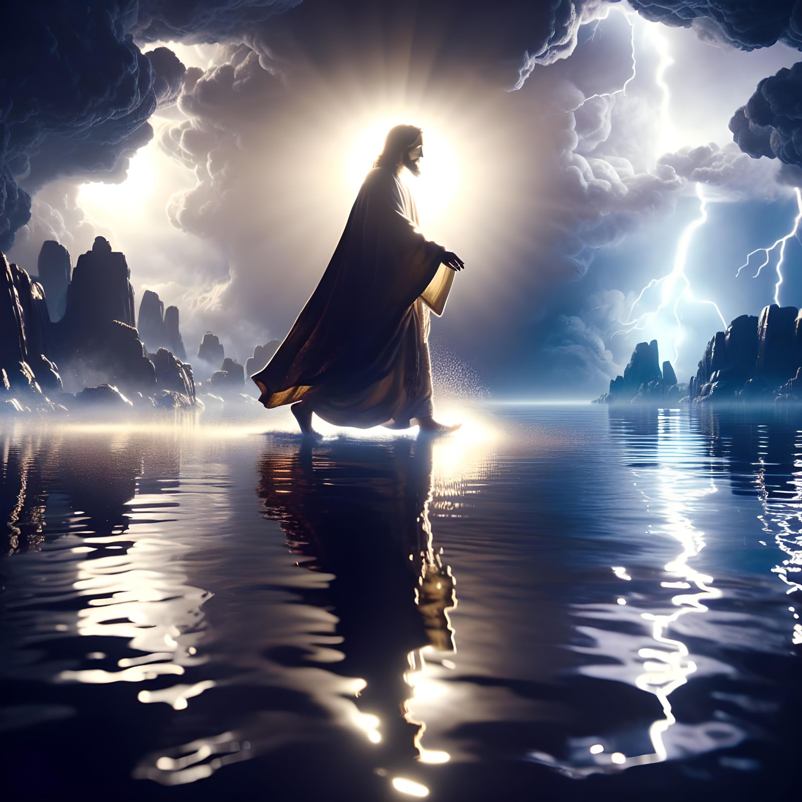 Jesus Walks on Water: Dramatic Digital Painting