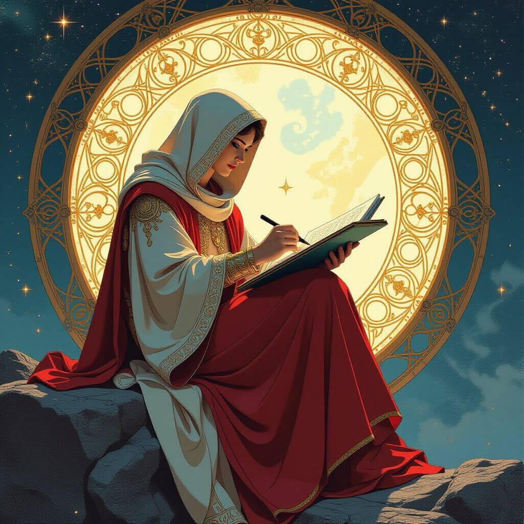 Celestial Architect Designing Star Cities in Art Nouveau Sty...