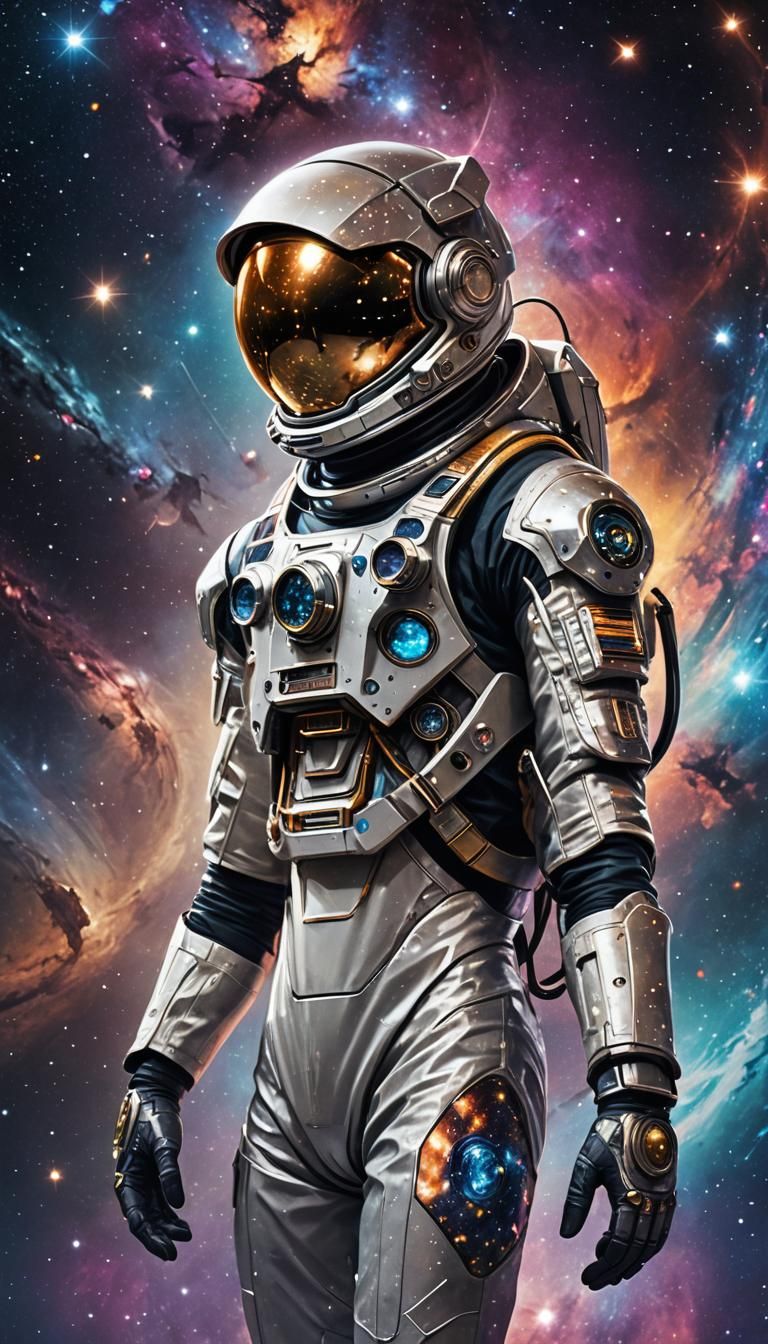 Astronaut Time Traveler in Futuristic Suit
