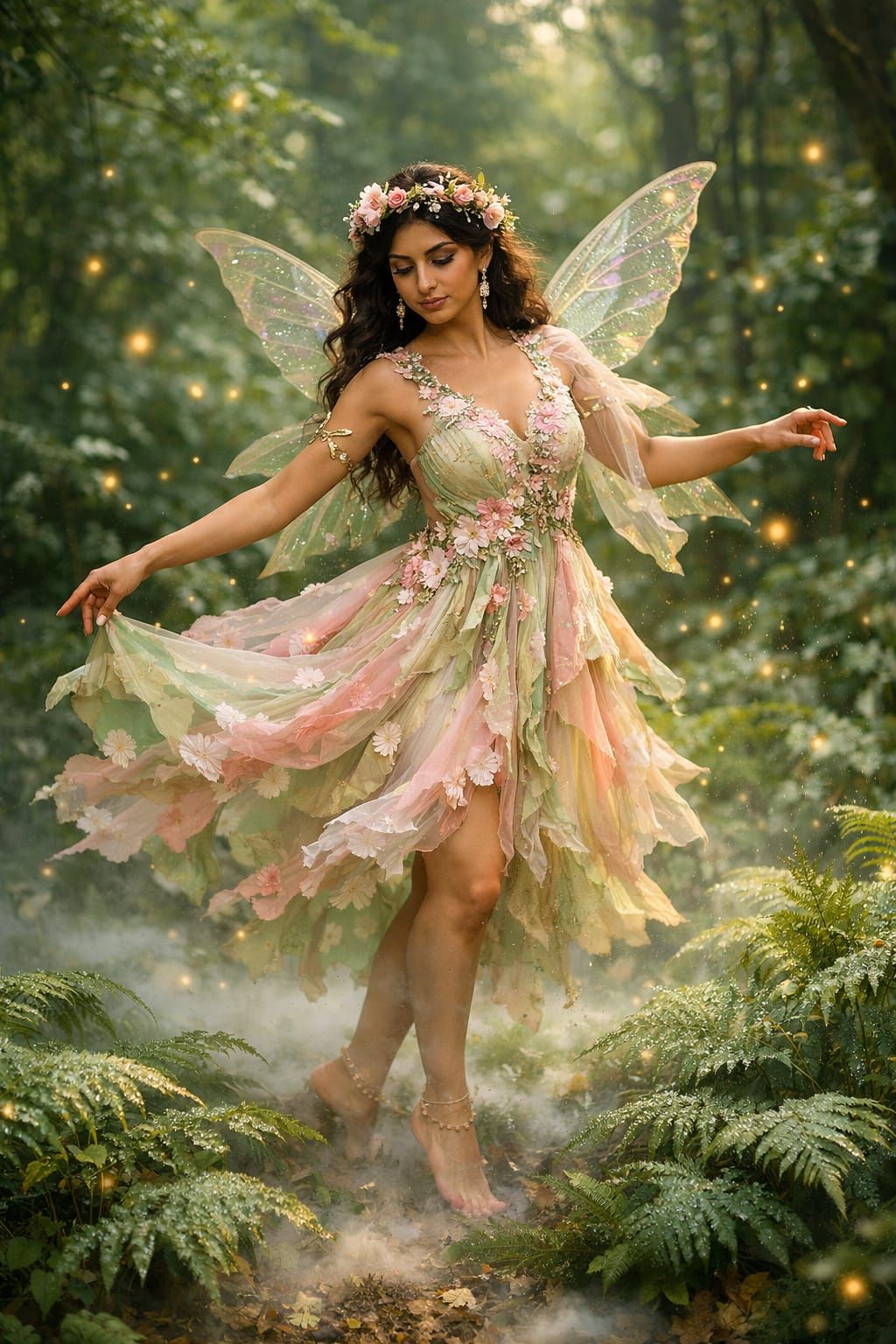 Enchanting Forest Fairy of Middle-Eastern Descent Dancing in...