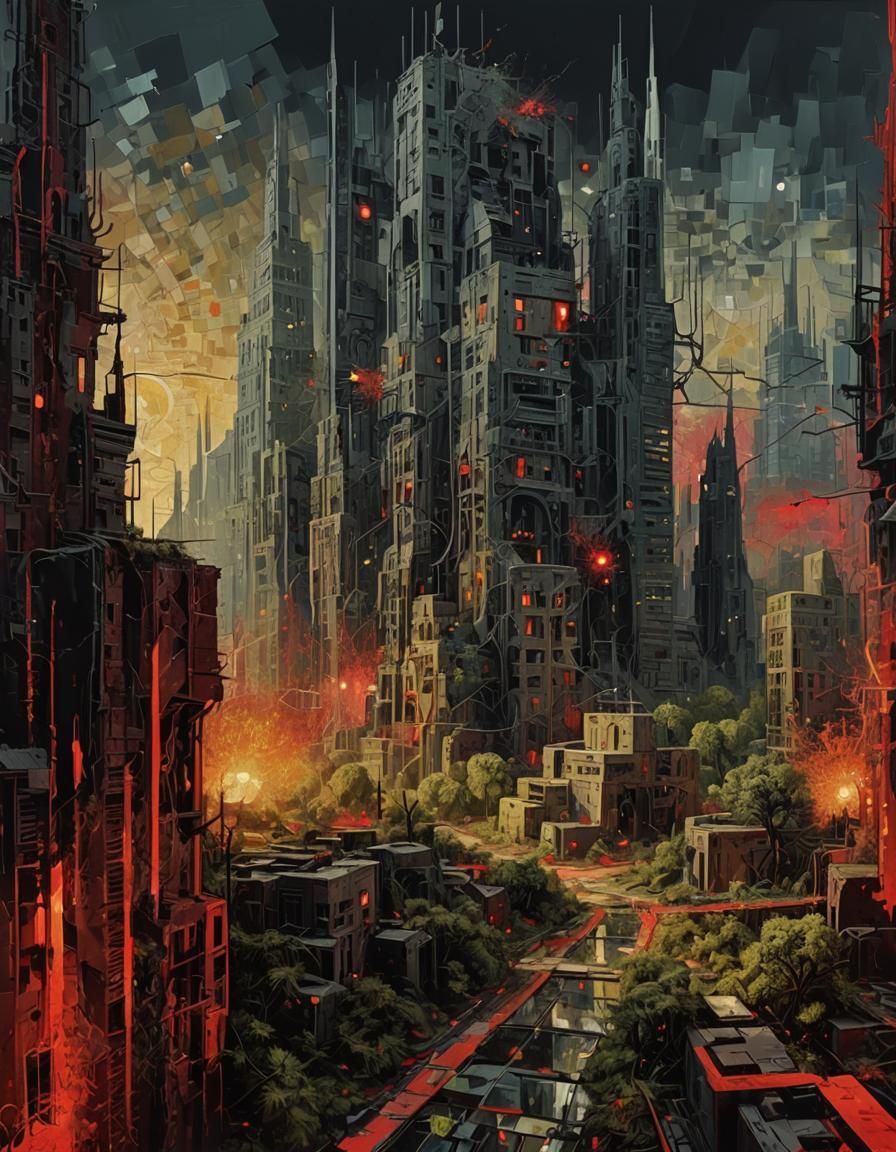 Ethereal Metropolis: Surreal Oasis of Ancient Ruins and Cosm...