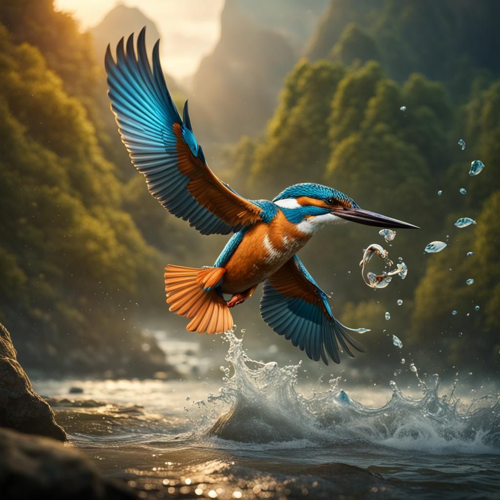 Kingfisher in Flight: Detailed Fantasy Concept Art