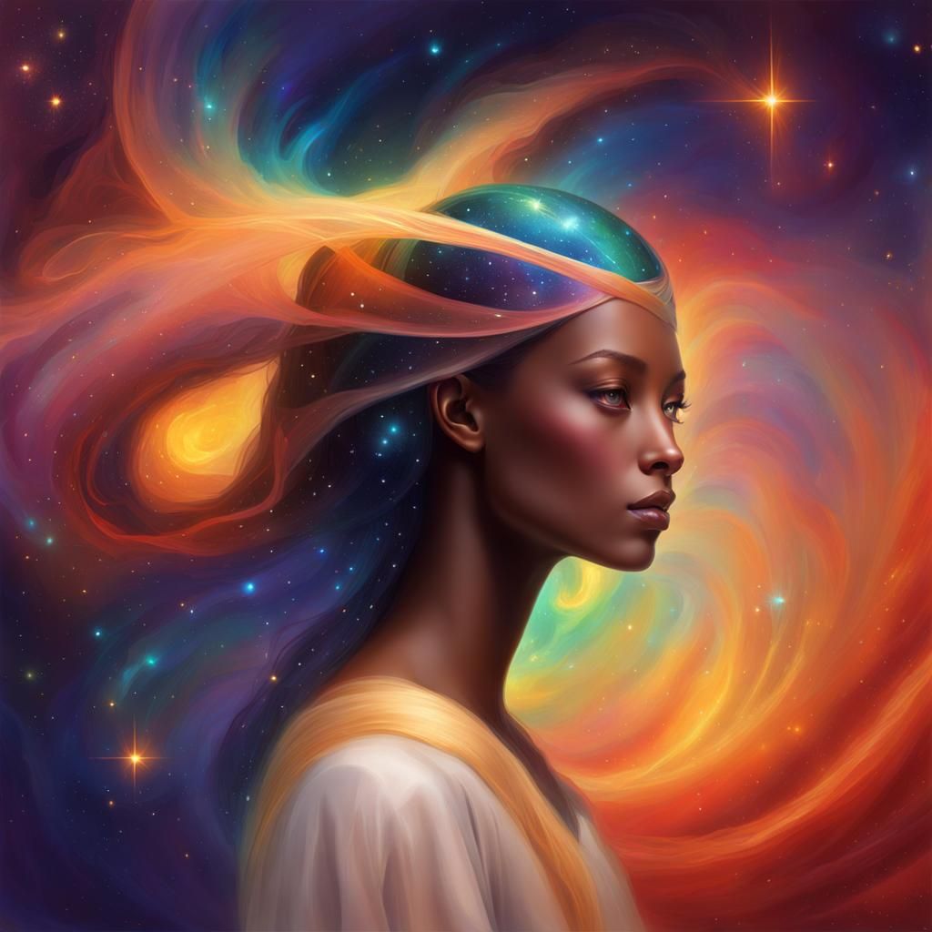 Galactic Girl with Gradient Galaxy, Gauguin Style