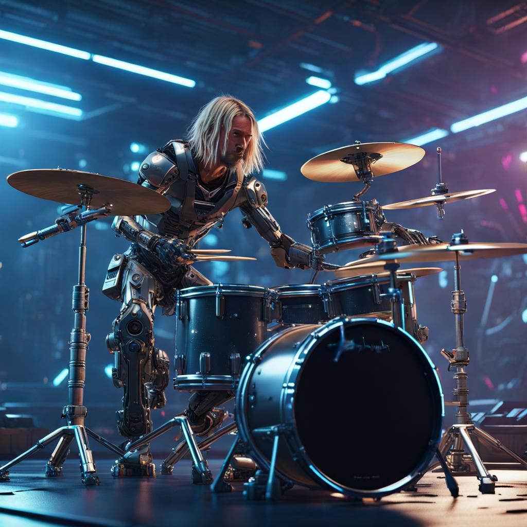 Cyberpunk Drummer with Mech Details