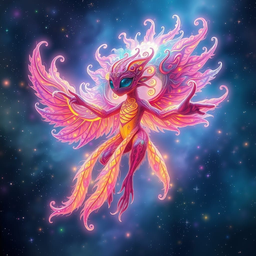 Glowing Cosmic Being in Starry Expanse