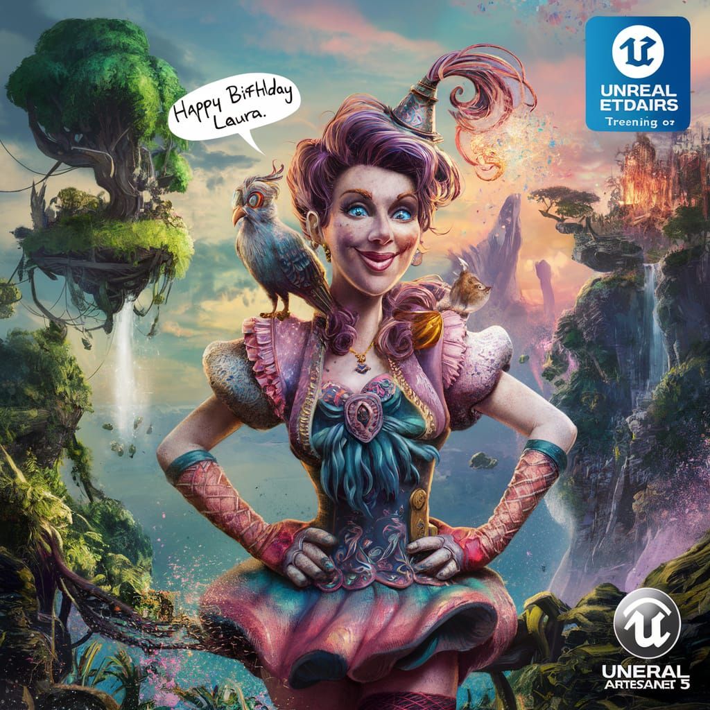 A Funny FeMale character, text saying "HAPPY BIRTHDAY LAURA"...