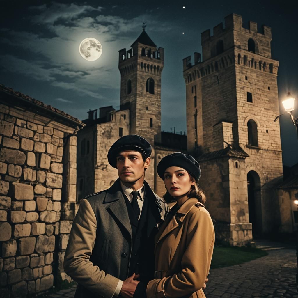 Romantic Couple in Italy: Film Noir Photography