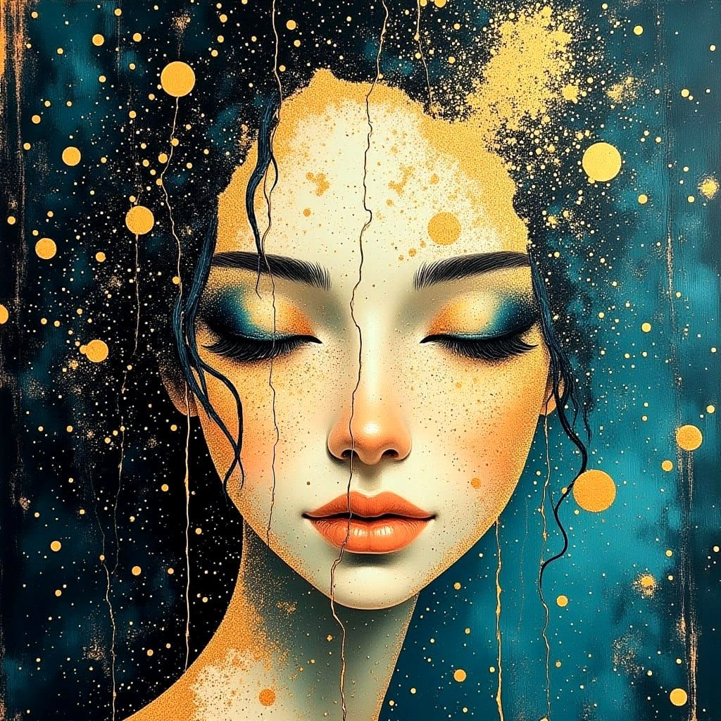Surreal Cosmic Portrait in Vibrant Turquoise and Teal