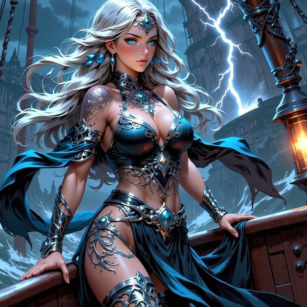 Pirate Woman in Stormy Seas, Anime 3D Blend