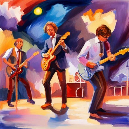 Rock Group on Stage in Impressionist Gouache Style