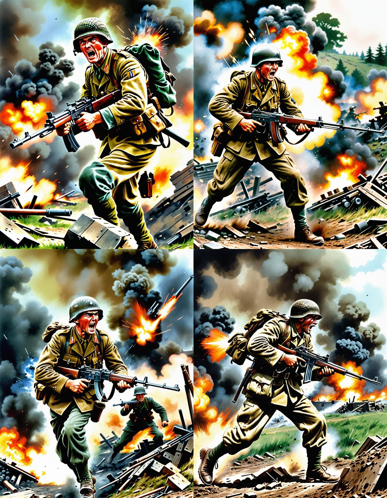 WWII Soldier Charges Machinegun in Cyberpunk Style