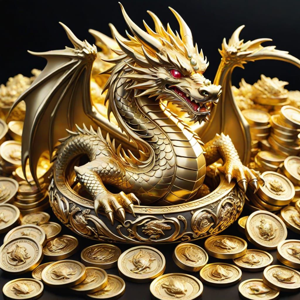 Golden Treasure Hoard in Ancient Dragon's Lair