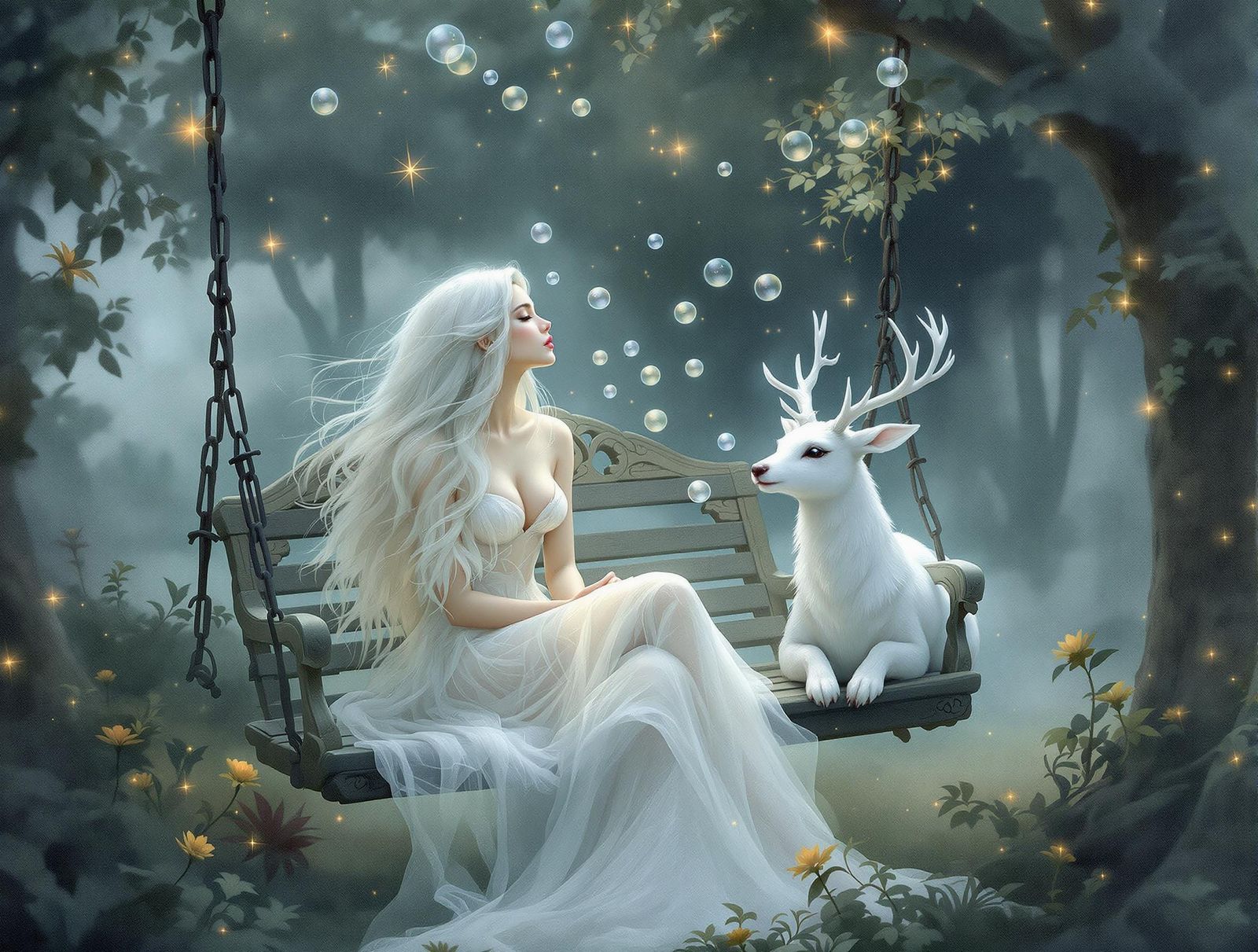 Enchanting Young Woman in Dreamlike Forest Setting