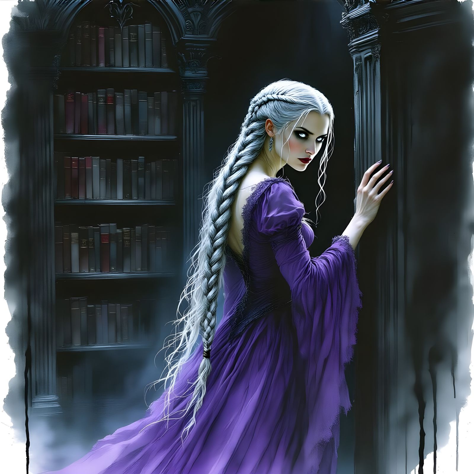 Norse Goddess in Shadowy Castle, Watercolor Style