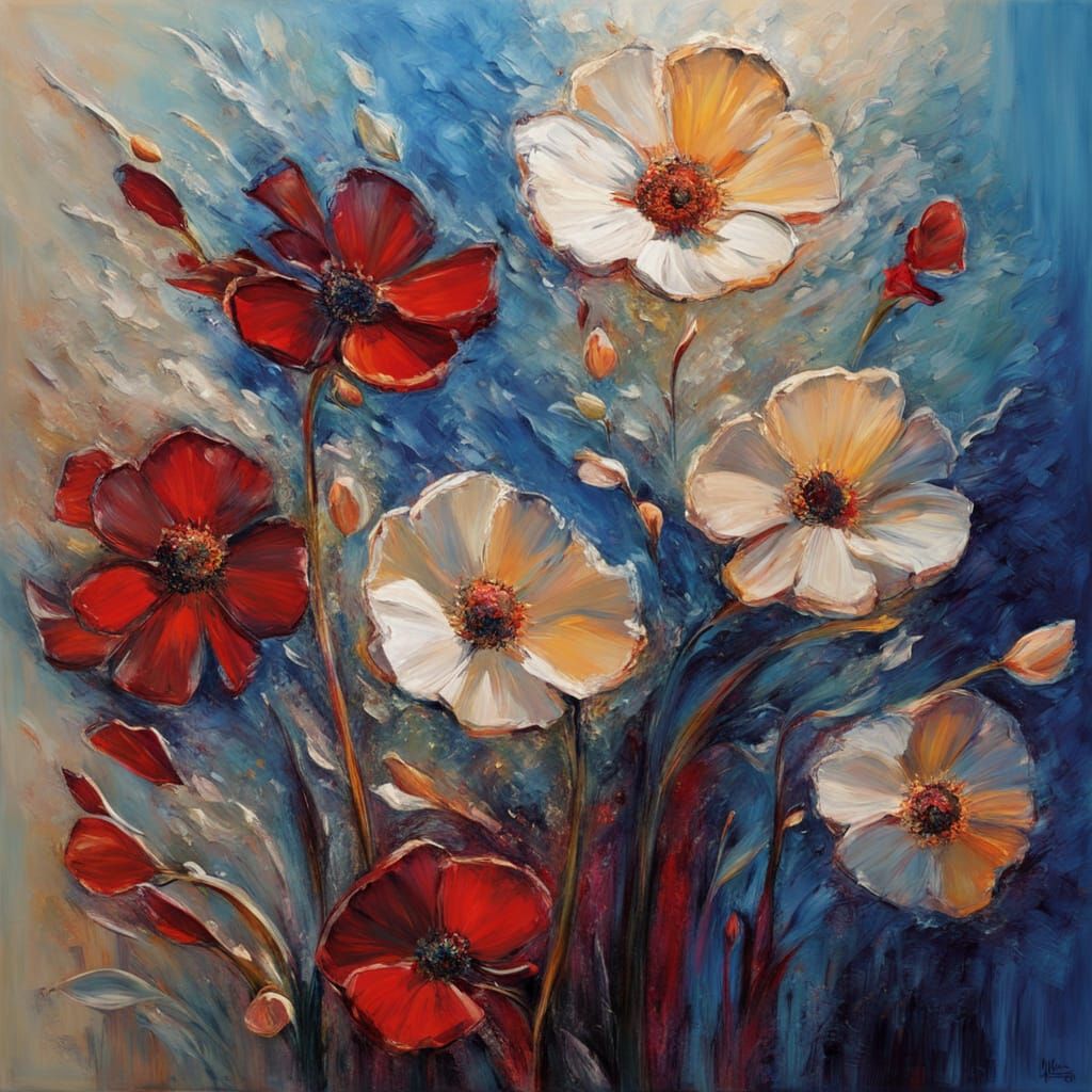 Vibrant Abstract Flowers in Acrylic on Glass
