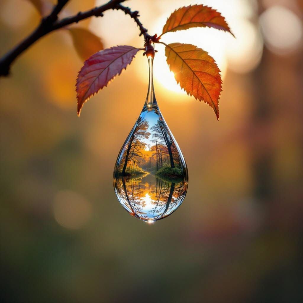 Vibrant Fall Forest Double Exposed on Raindrop