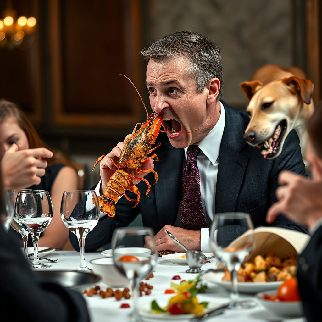 Lobster Attack at Dinner Party: A Dramatic Portrait
