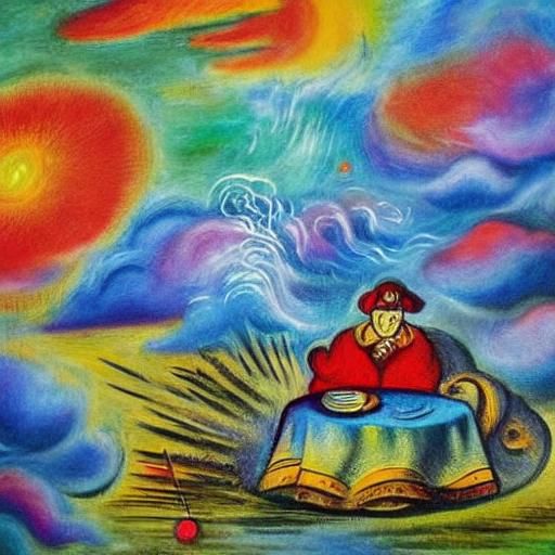 Surreal Tarot Reader in Dreamy Oil Painting