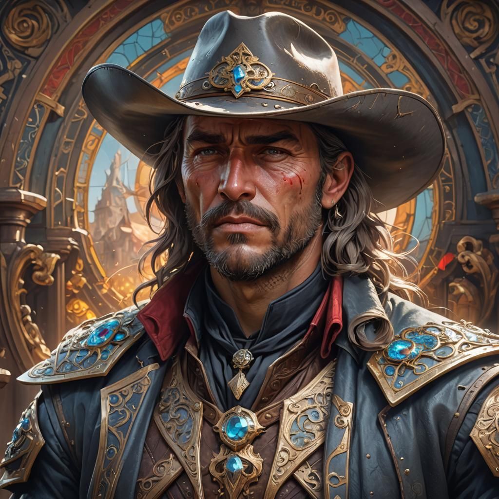 Medieval Fantasy Cowboy Portrait in Detailed Lighting