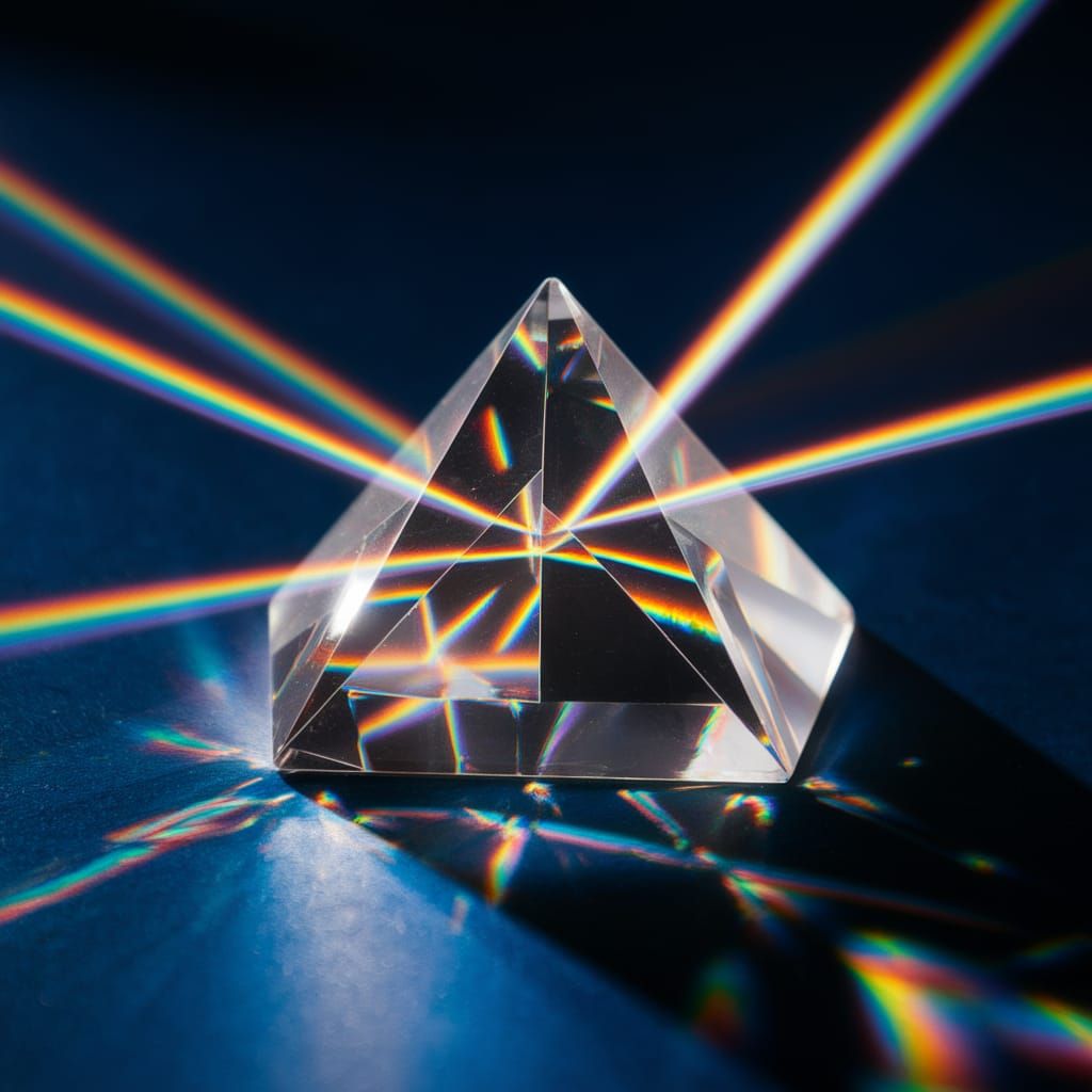 Rainbow Light Fractured Through Crystal Pyramid Prism
