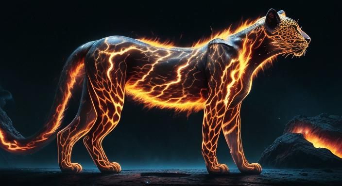 Neon Leopard in Flames: Digital Matte Painting
