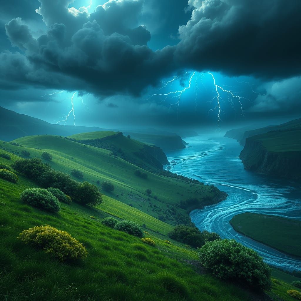 Emerald Stormy Fantasy Landscape