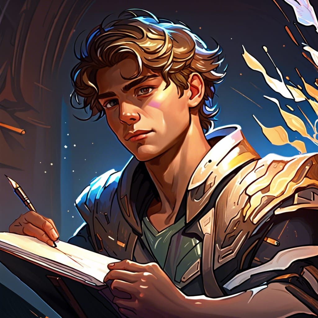 Teenage Writer Immersed in Book, Space Ranger Style