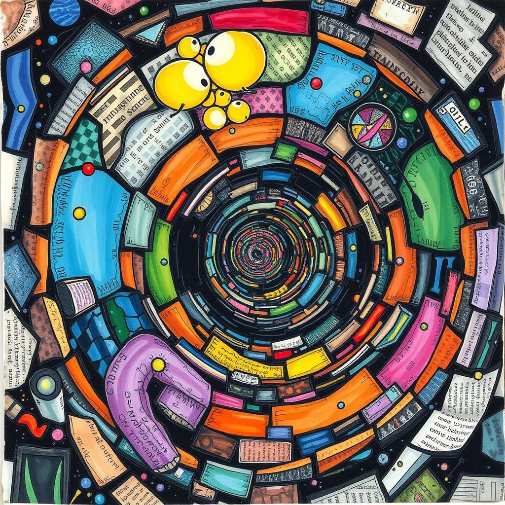 Detailed Mixed Media Collage of a Wormhole