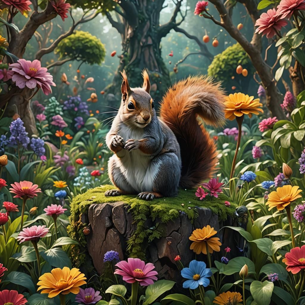 Squirrel in a Beautiful Garden Concept Art